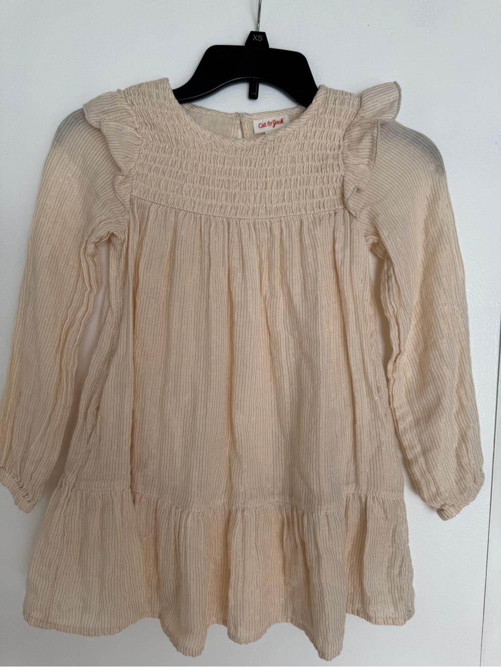 Cat & Jack Cream Smocked Long Sleeve Ruffle Dress
